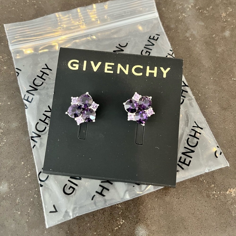 GIVENCHY Designer Purple Crystal Facet Stud Earrings NWT